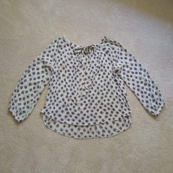 LOFT black white print mixed media boho blouse top XXS - Picture 7 of 15